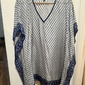Tory Burch Navy and White Patterned Silk Caftan